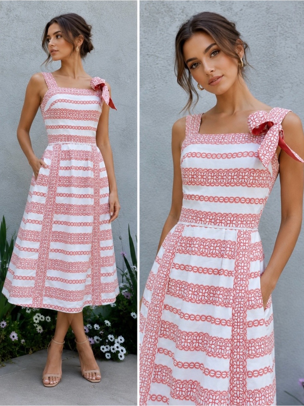 Vintage 1960s Pat Premo Coral Calico Lace Print Cotton Midi Sundress Sz 4